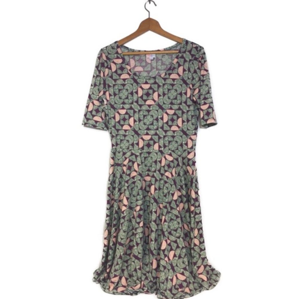 LuLaRoe Amelia Burgundy Pink Green Print SZ XL